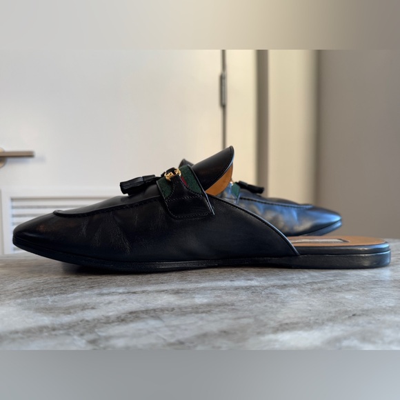 GUCCI PRINCETOWN BLACK LEATHER WEB TASSEL SLIPPER MULE 13/ 13.5 US LOAFER PARIDE - Picture 6 of 12
